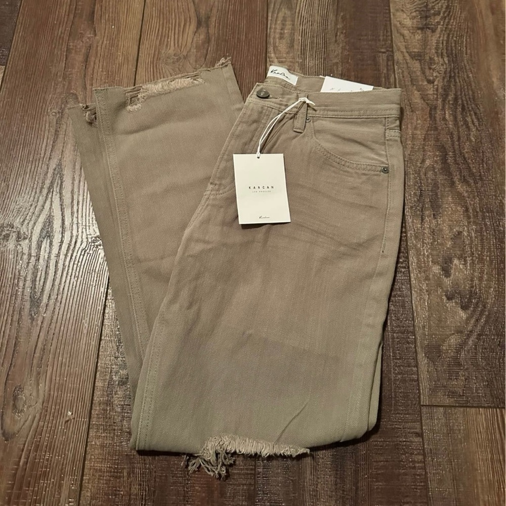 Kan Can Boutique Olive Wide Leg Cropped Denim